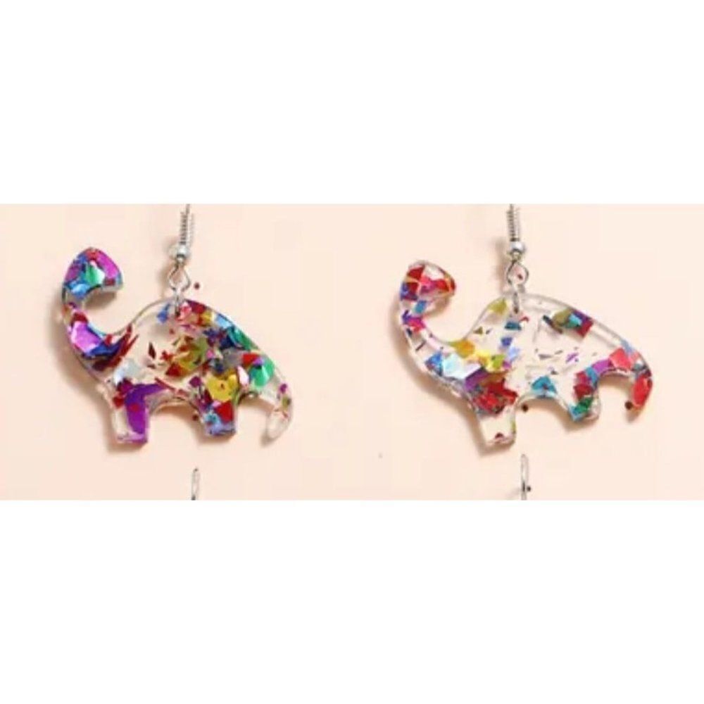 New! Adorable Brachiosaurus Dinosaur Colorful Acrylic Foil Filled Cute Dangle Ea